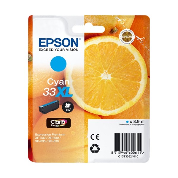 Epson 33XL Cyan, Cartucho de tinta original 