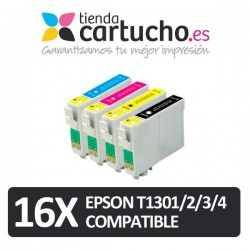 PACK 16 (ELIJA COLORES) CARTUCHOS COMPATIBLES EPSON T1301/2/3/4