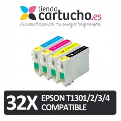 PACK 32 (ELIJA COLORES) CARTUCHOS COMPATIBLES EPSON T1301/2/3/4