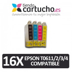 PACK 16 (ELIJA COLORES) CARTUCHOS COMPATIBLES EPSON T0611/2/3/4