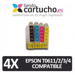 PACK 4 (ELIJA COLORES) CARTUCHOS COMPATIBLES EPSON T0611/2/3/4