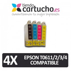 PACK 4 (ELIJA COLORES) CARTUCHOS COMPATIBLES EPSON T0611/2/3/4