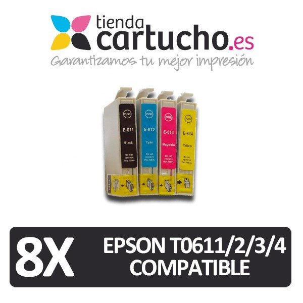 PACK 8 (ELIJA COLORES) CARTUCHOS COMPATIBLES EPSON T0611/2/3/4