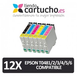PACK 12 (ELIJA COLORES) CARTUCHOS COMPATIBLES EPSON T0481/2/3/4/5/6 