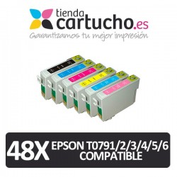 PACK 48 (ELIJA COLORES) CARTUCHOS COMPATIBLES EPSON T0791/2/3/4/5/6