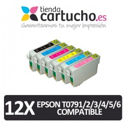 PACK 12 (ELIJA COLORES) CARTUCHOS COMPATIBLES EPSON T0791/2/3/4/5/6