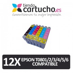 PACK 12 (ELIJA COLORES) CARTUCHOS COMPATIBLES EPSON T0801/2/3/4/5/6