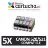 PACK 5 (ELIJA COLORES) CARTUCHOS COMPATIBLES CANON PGI-520 CLI-521