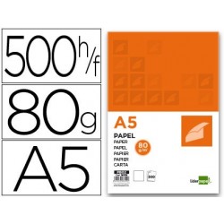 Papel liderpapel a5 80g/m2 paquete de 500 blanco