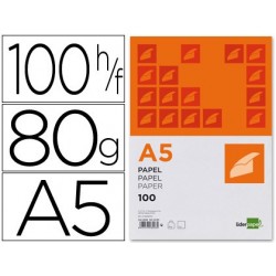 Papel liderpapel a5 80g/m2 paquete de 100 blanco