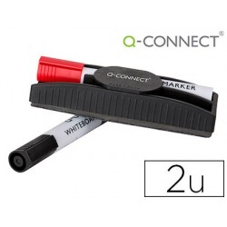 Borrador q-connect magnetico con rotulador rojo y negro para pizarra blanca.	