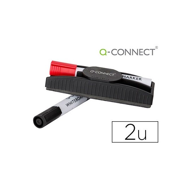 Borrador q-connect magnetico con rotulador rojo y negro para pizarra blanca.	