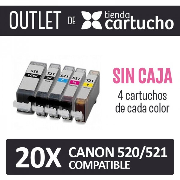 OUTLET - Pack 20 Cartuchos Compatibles Canon 520/521 SIN CAJA OUTLET - Pack 20 Cartuchos Compatibles Canon 520/521 SIN CAJA