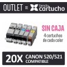 OUTLET - Pack 20 Cartuchos Compatibles Canon 520/521 SIN CAJA