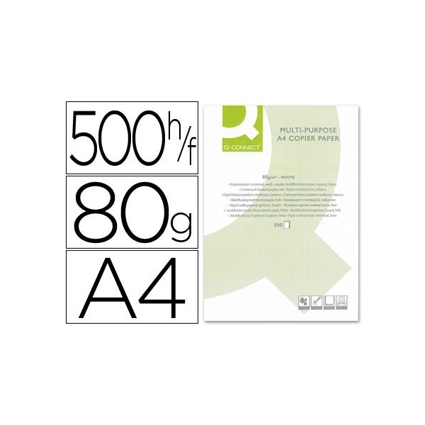 Papel Q-Connect A4. 80 gramos. 500 hojas. Papel Q-Connect A4. 80 gramos. 500 hojas.