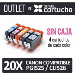 OUTLET - Pack 20 Cartuchos Compatibles CANON PGI525 / CLI526 SIN CAJA