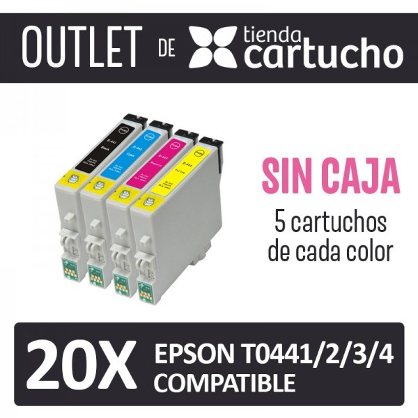 OUTLET - Pack 20 Cartuchos Compatibles Epson T0441/2/3/4 SIN CAJA OUTLET - Pack 20 Cartuchos Compatibles Epson T0441/2/3/4 SIN CAJA