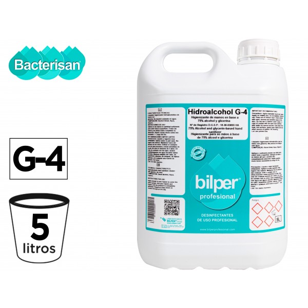 Gel hidroalcoholico higienizante bacterigel g4 denso para manos sin aclarado limpia y desinfecta garrafa 5l.