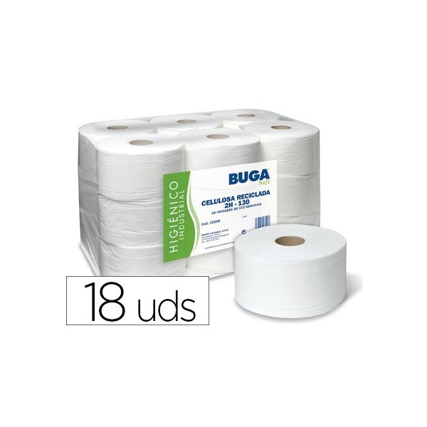 Pack 18 - Papel higiénico industrial gofrado buga reciclado 2 capas 130 m.