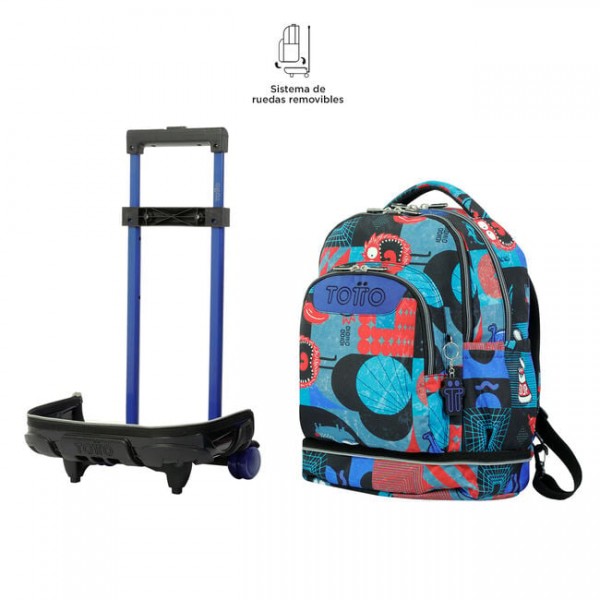 Mochila escolar ruedas desmontable cyber monstruos - Totto Tiza