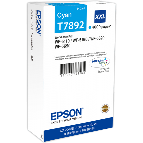 Original - Epson T7892 Cyan Cartucho de Tinta - C13T789240 Original - Epson T7892 Cyan Cartucho de Tinta - C13T789240