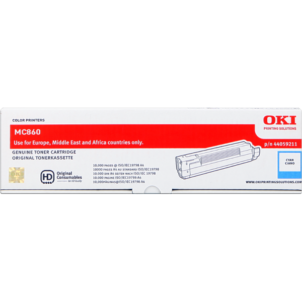 Original - OKI MC860 Cyan Cartucho de Toner - 44059211